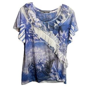 French Bazaar Blue Ruffled Top